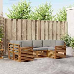 Zunanja garnitura za sedenje 6 pcs Naravna in svetlo siva