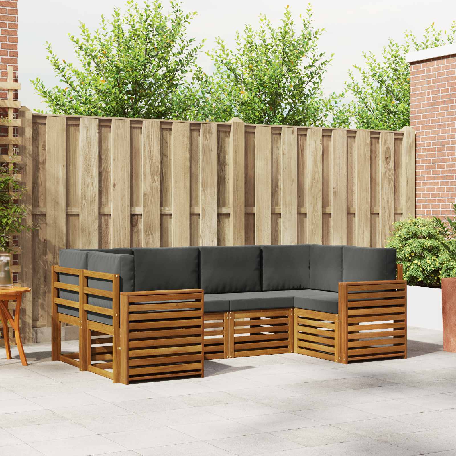 Sektionalsofa sæt til terrasse med puder, 6 dele - naturlig/antracit