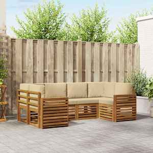 Zunanja garnitura za sedenje z blazino 6 pcs Naravna in bež