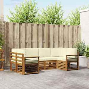 Zunanja garnitura za sedenje z blazino 6 pcs Naravna in smetana