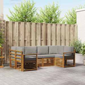 Zunanja garnitura za sedenje 6 pcs Naravna in svetlo siva