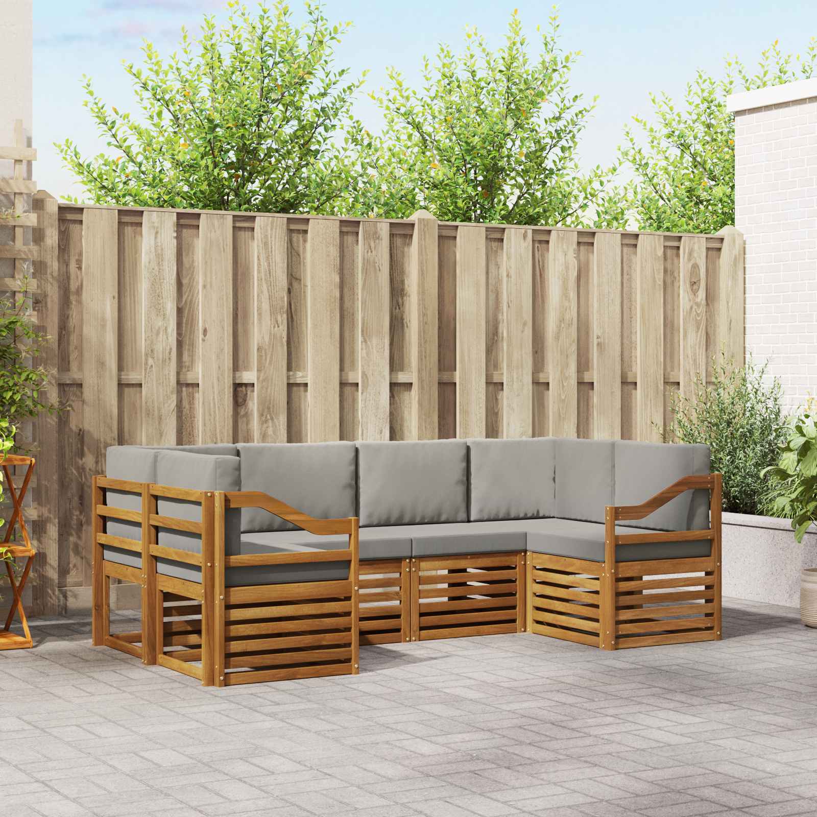 Sofa-Sets 6 pcs Natuurlijk en Lichtgrijs Massief Acaciahout