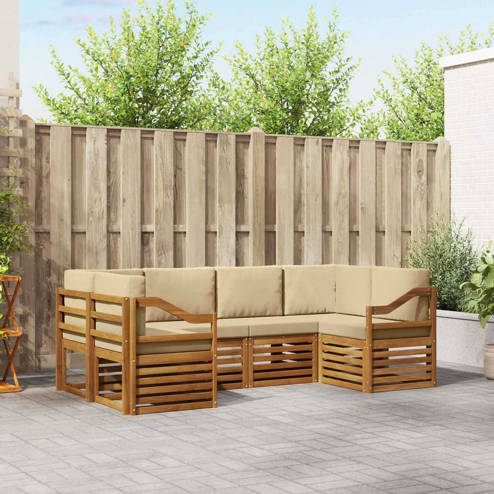 vidaXL Ecksofa Set mit Kissen 6 pcs Natur Massivholz Akazie