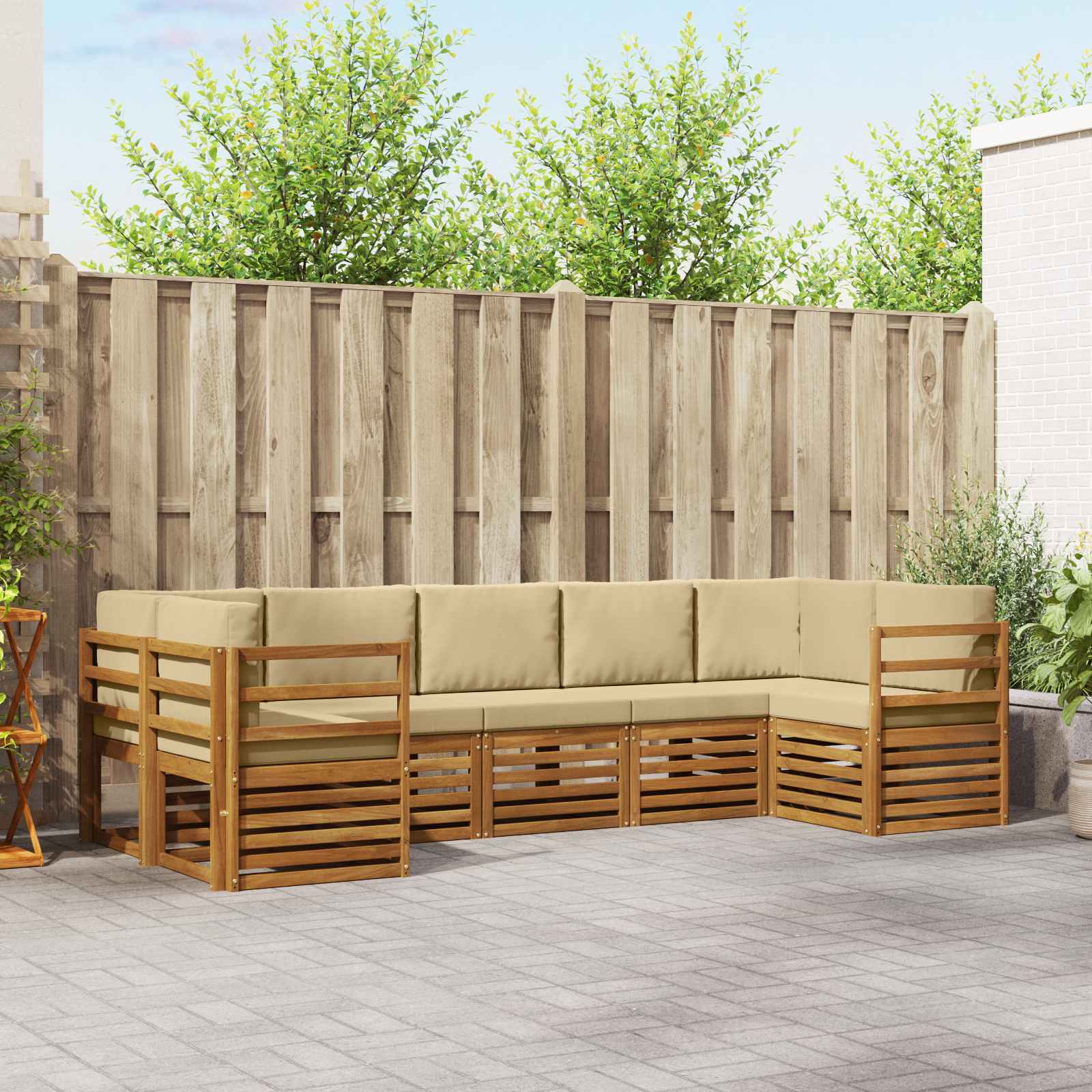 vidaXL Sofagarnituren 7 pcs Natur und Beige Massivholz Akazie