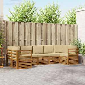 Zunanja garnitura za sedenje z blazino 7 pcs Naravna in bež