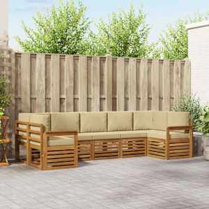 Zunanja garnitura za sedenje z blazino 7 pcs Naravna in bež