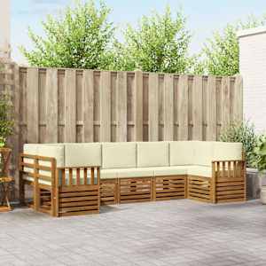 Zunanja garnitura za sedenje z blazino 7 pcs Naravna in smetana