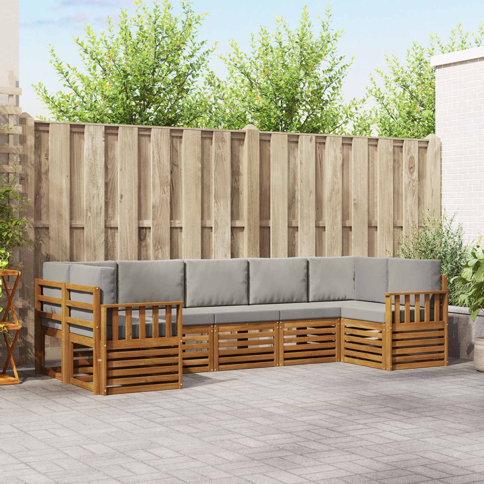 vidaXL Ecksofa Set 7 pcs Natürlich und Hellgrau Massivholz Akazie