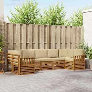 Zunanja garnitura za sedenje z blazino 7 pcs Naravna in bež