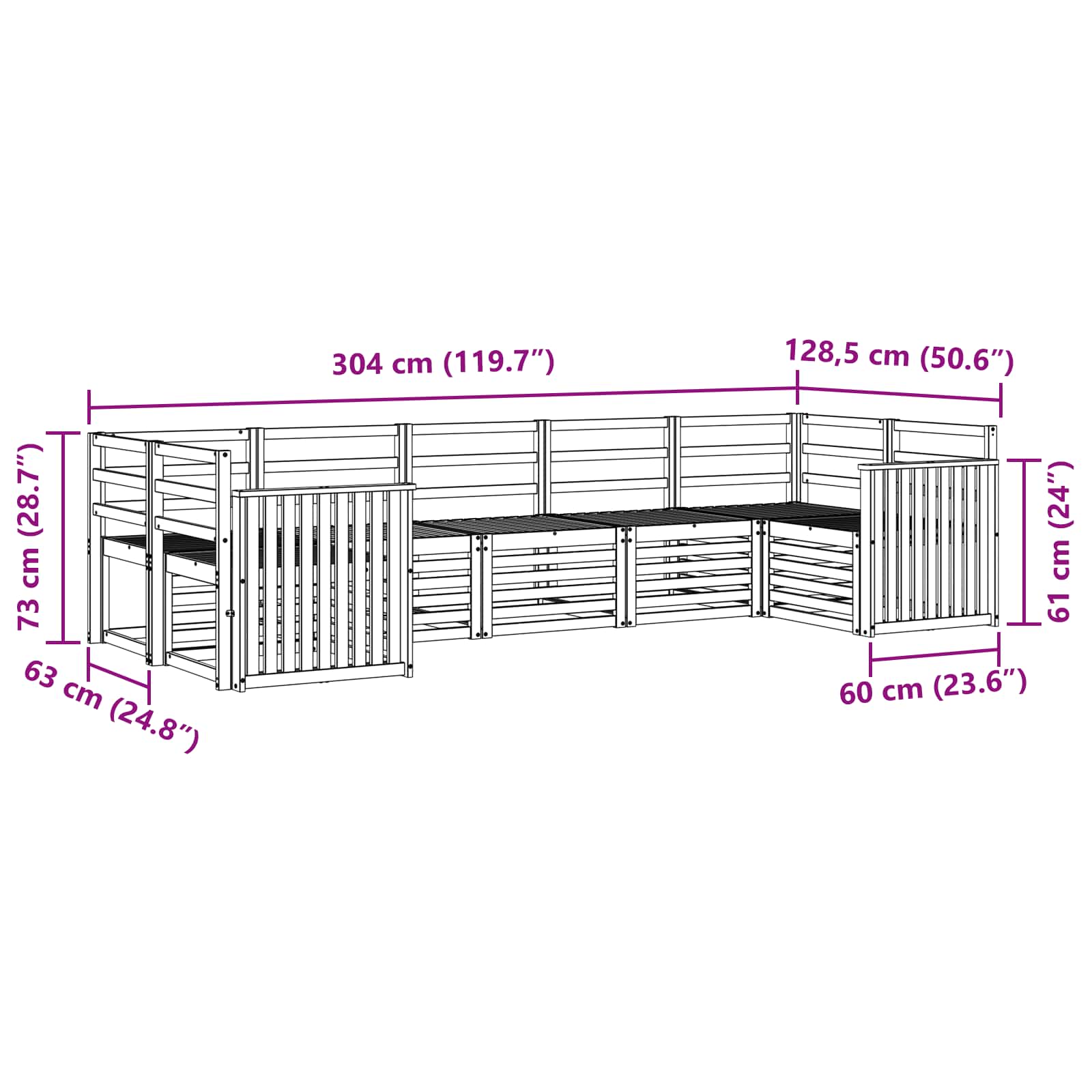 Sedežne garniture 7 pcs Naravna Masiven les akacije - slika 8