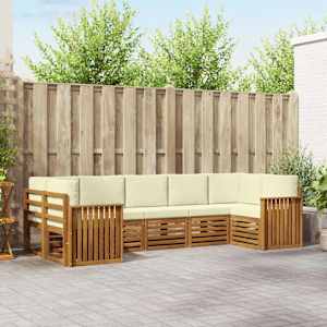 Zunanja garnitura za sedenje z blazino 7 pcs Naravna in smetana