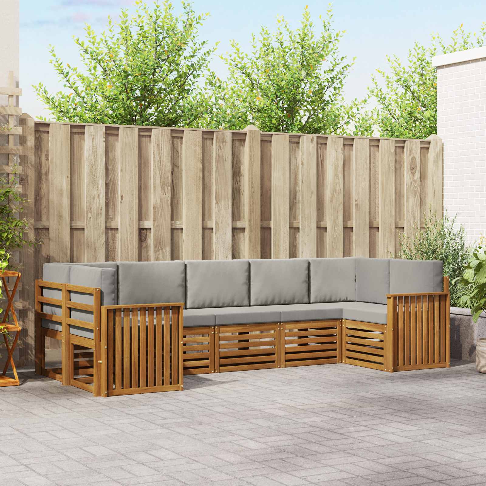 Sofa-Sets 7 pcs Natuurlijk en Lichtgrijs Massief Acaciahout image 1