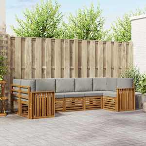 Zunanja garnitura za sedenje 7 pcs Naravna in svetlo siva