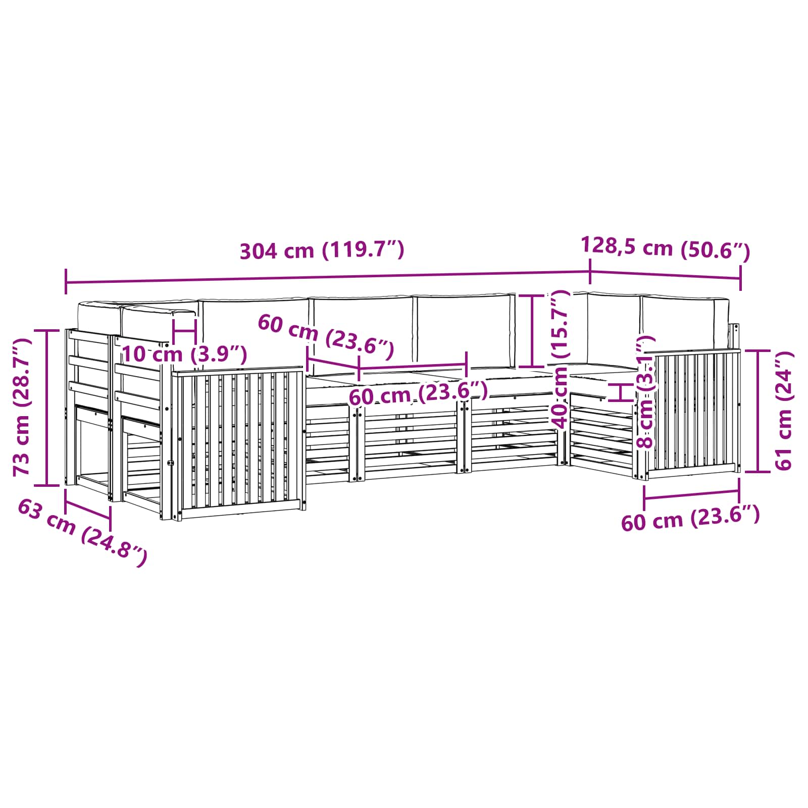 Sofa-Sets 7 pcs Natuurlijk en Lichtgrijs Massief Acaciahout image 7