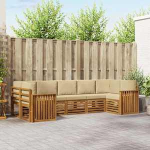 Zunanja garnitura za sedenje z blazino 7 pcs Naravna in bež