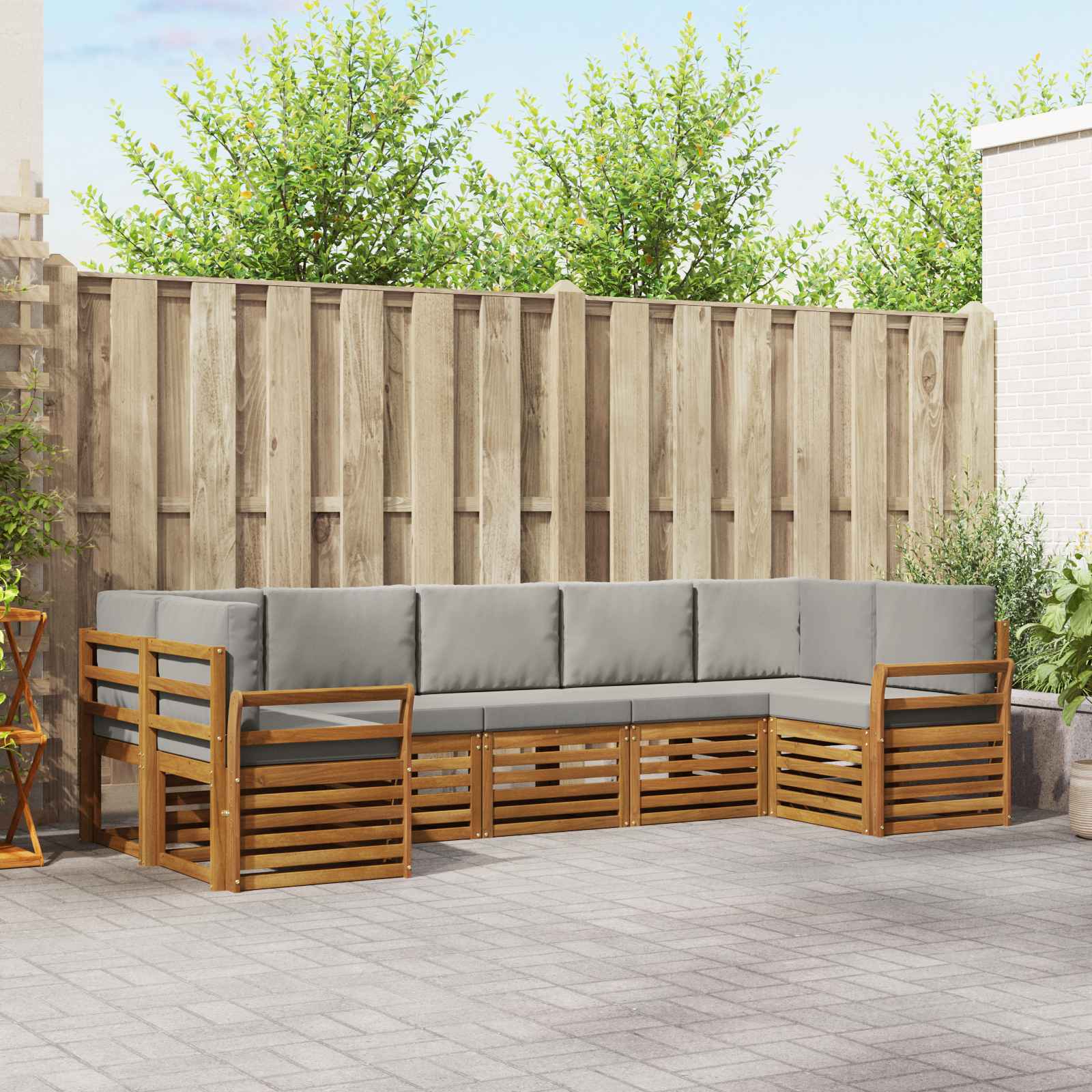 Sofa-Sets 7 pcs Natuurlijk en Lichtgrijs Massief Acaciahout image 1