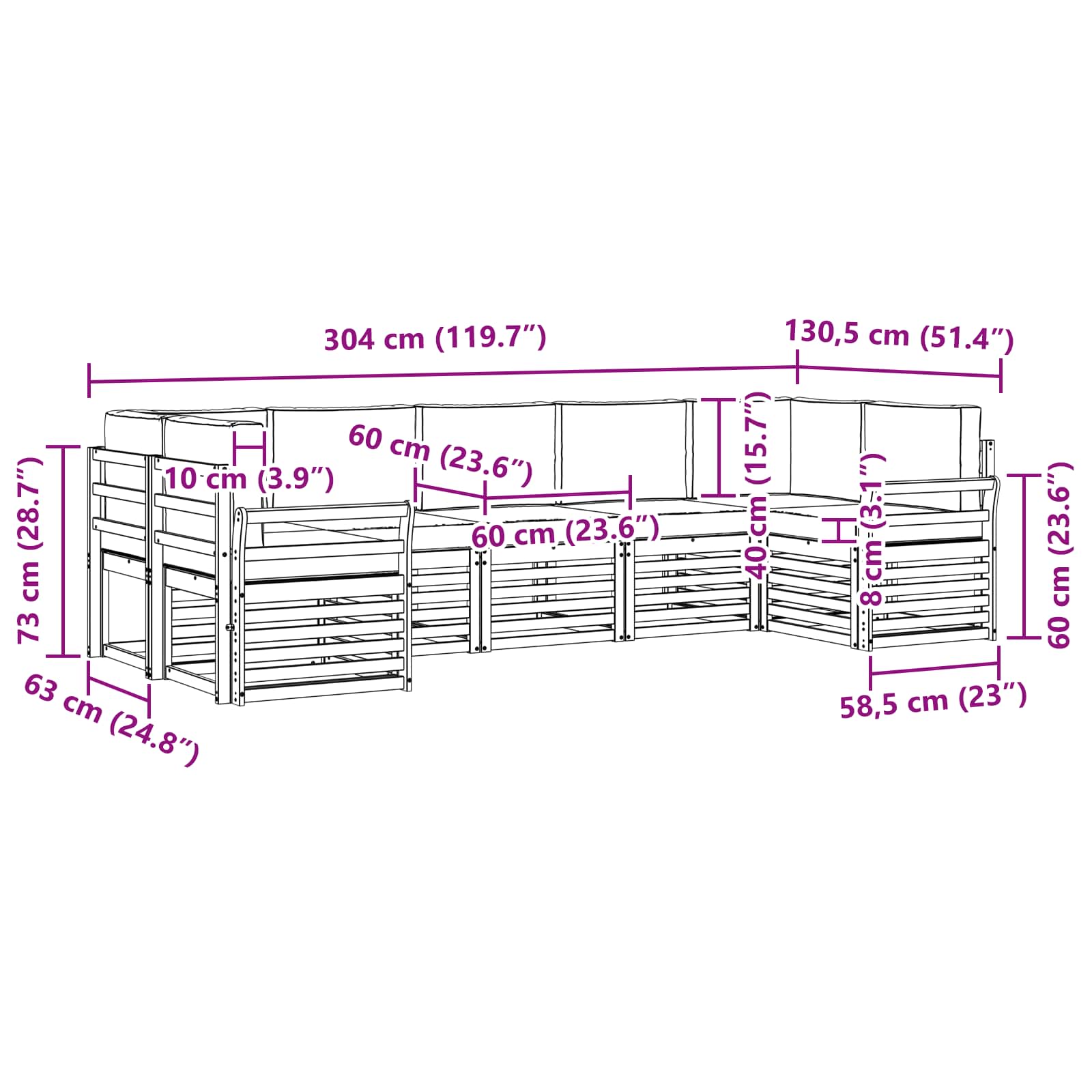 Sofa-Sets 7 pcs Natuurlijk en Lichtgrijs Massief Acaciahout image 7