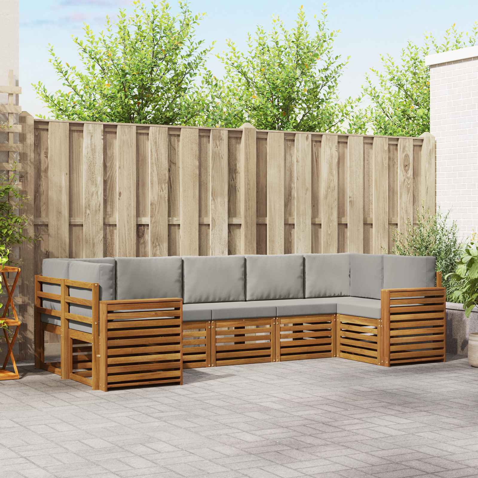 Sofa-Sets 7 pcs Natuurlijk en Lichtgrijs Massief Acaciahout image 1