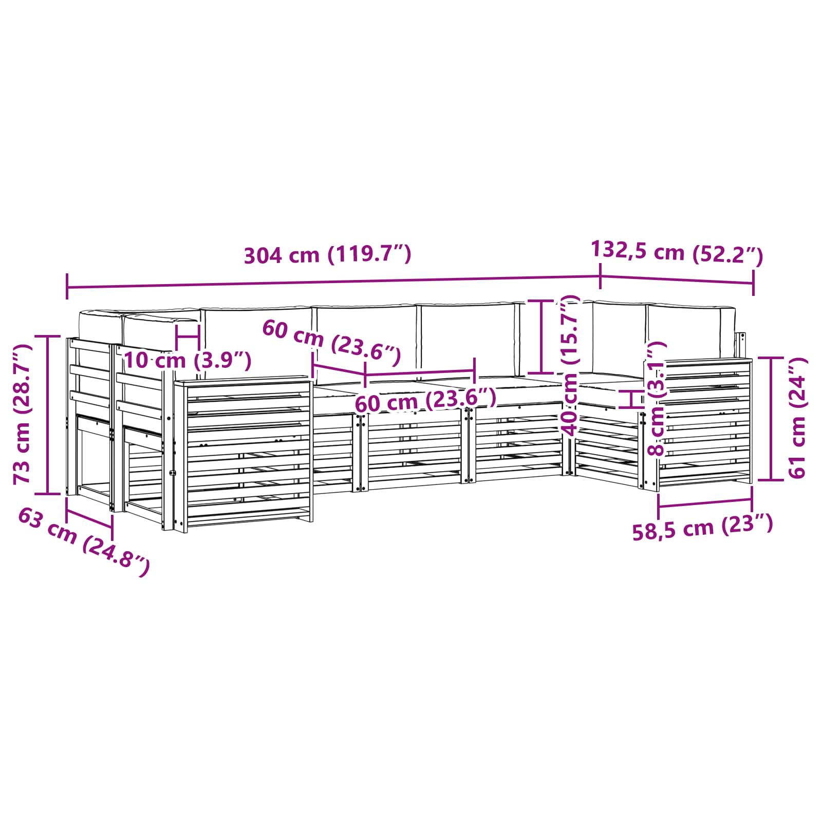 Sofa-Sets 7 pcs Natuurlijk en Lichtgrijs Massief Acaciahout image 7