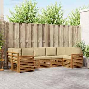 Zunanja garnitura za sedenje z blazino 7 pcs Naravna in bež