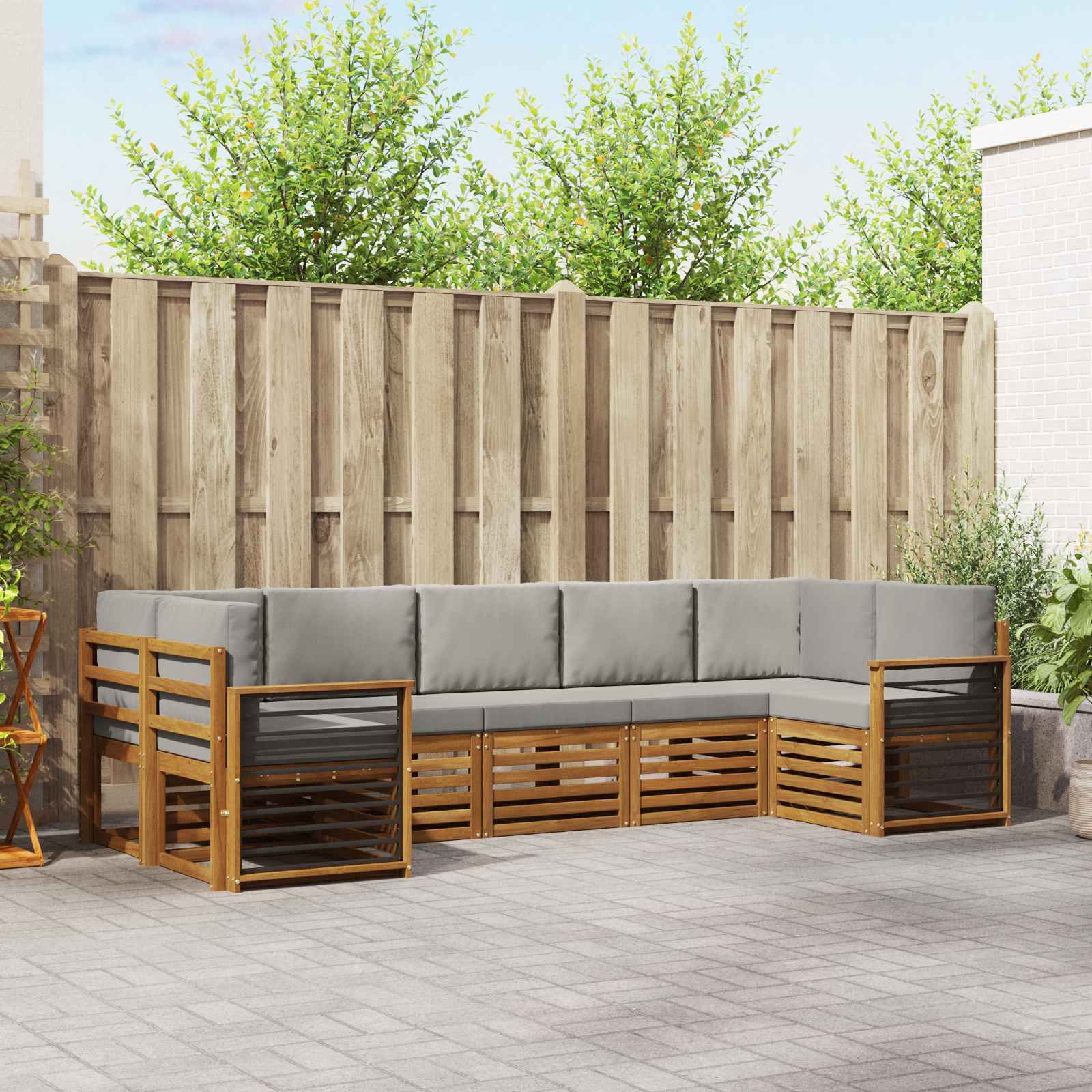 Sofa-Sets 7 pcs Natuurlijk en Lichtgrijs Massief Acaciahout image 1