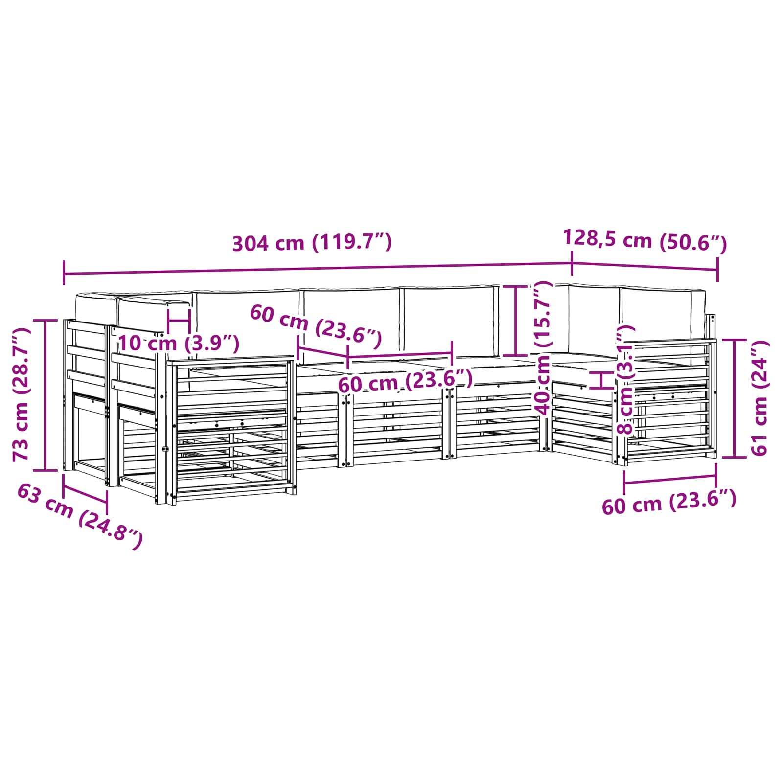 Sofa-Sets 7 pcs Natuurlijk en Lichtgrijs Massief Acaciahout image 7