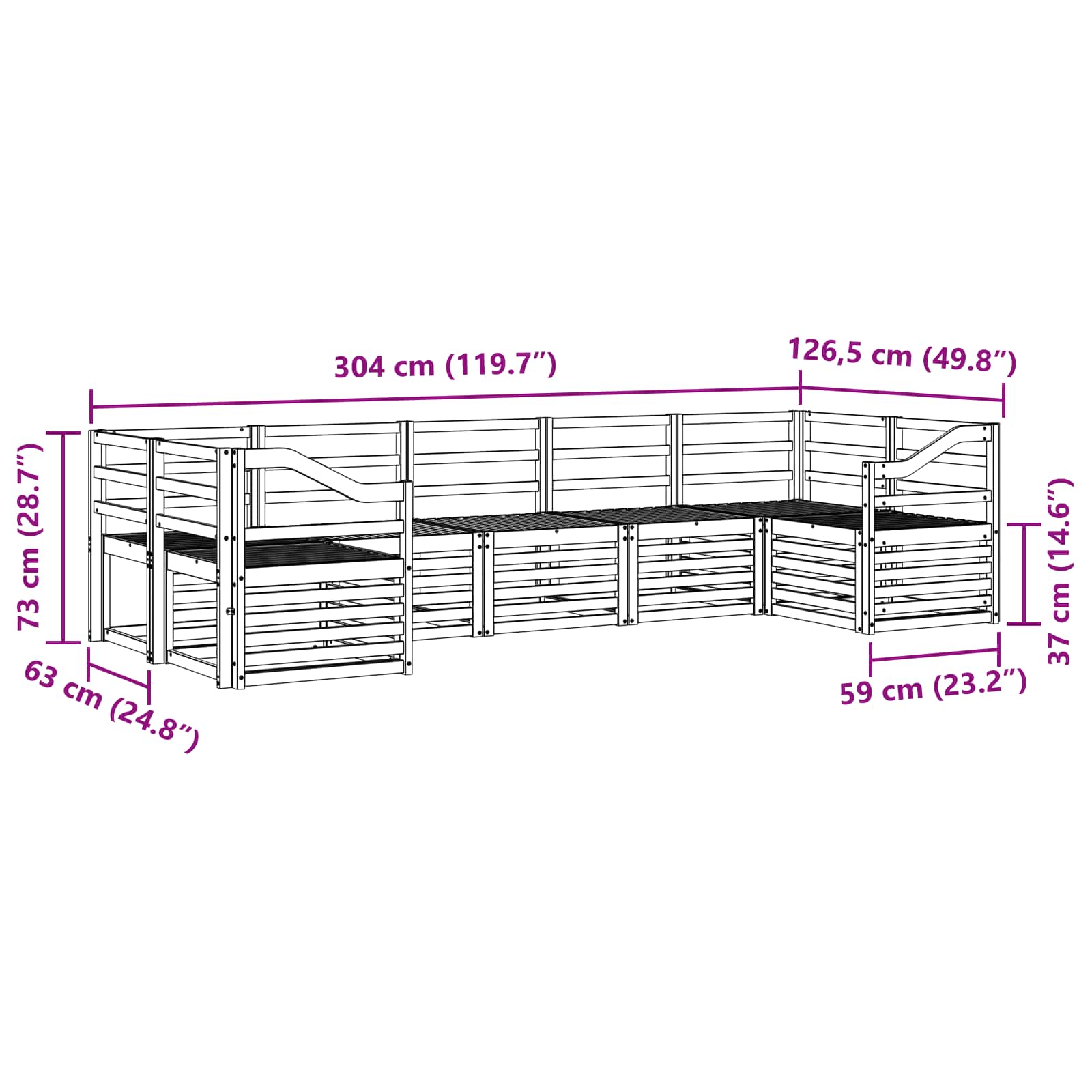 Sedežne garniture 7 pcs Naravna Masiven les akacije - slika 8