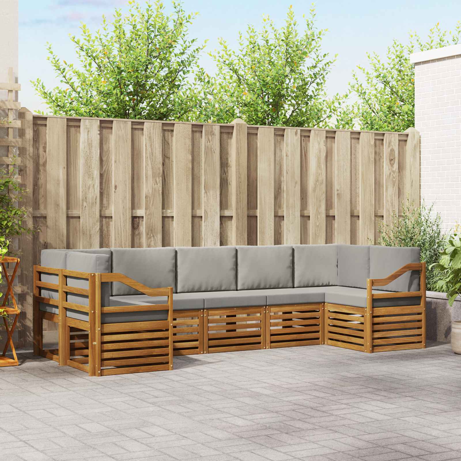 Sofa-Sets 7 pcs Natuurlijk en Lichtgrijs Massief Acaciahout image 1