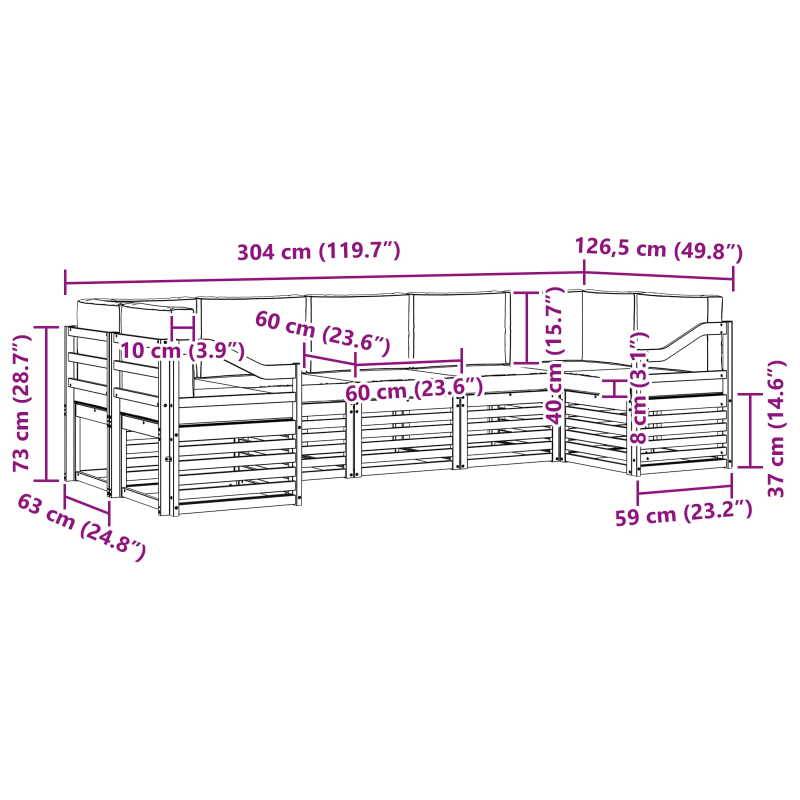 Sofa-Sets 7 pcs Natuurlijk en Lichtgrijs Massief Acaciahout image 7