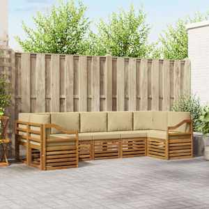 Zunanja garnitura za sedenje z blazino 7 pcs Naravna in bež