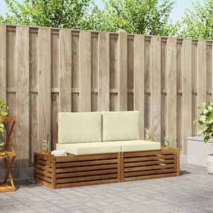 Zunanja garnitura za sedenje z blazino 2 Kos Naravna in smetana