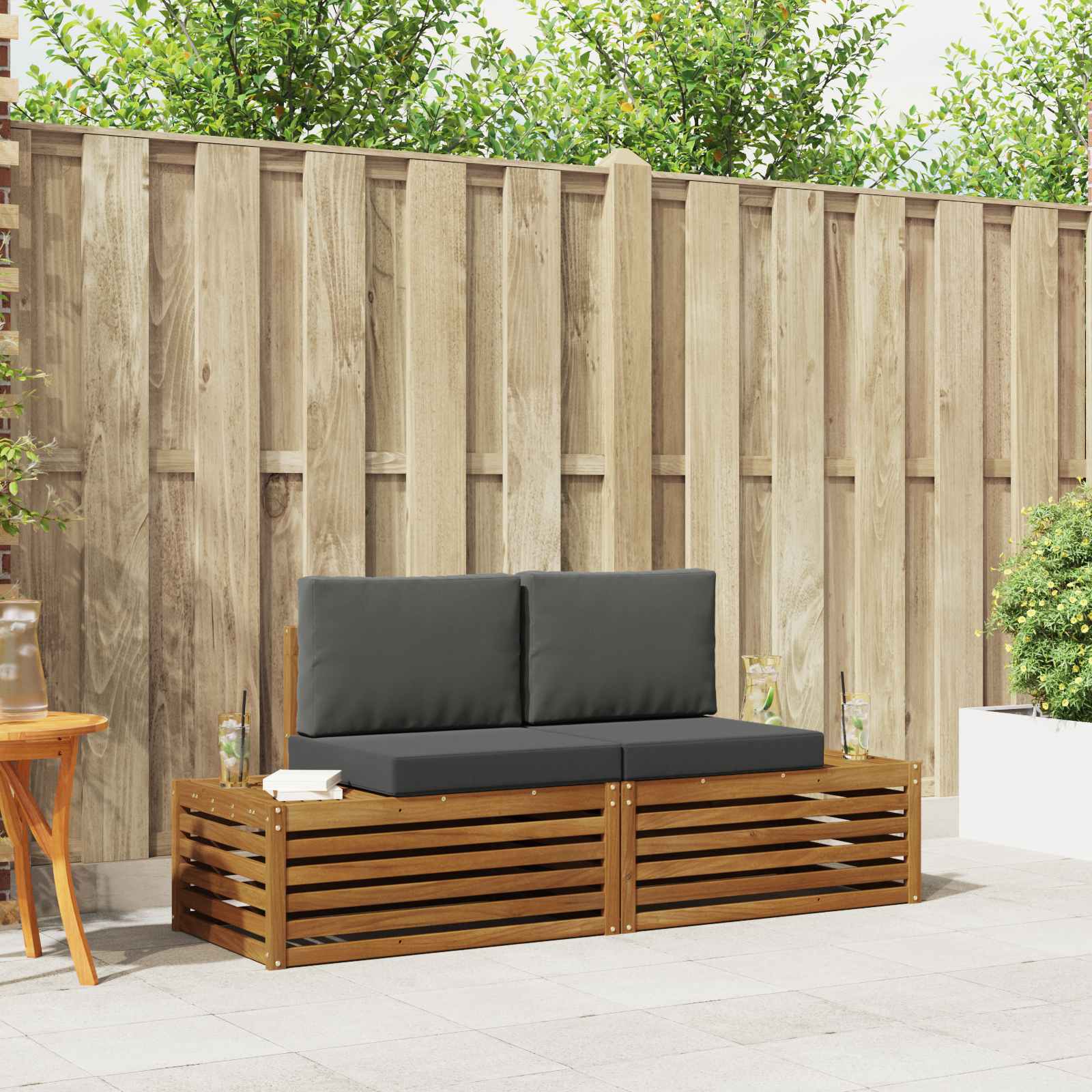 vidaXL Outdoor-Sofagarnitur mit Kissen 2 Stück Natur und Anthrazit