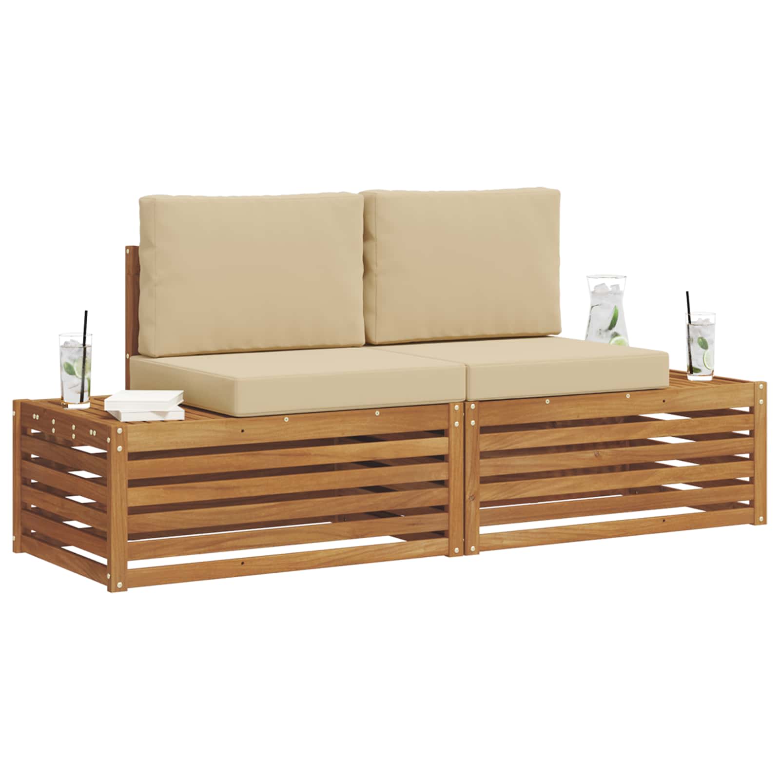 Thumbnail - vidaXL Outdoor-Sofagarnitur mit Kissen 2 Stück Natur und Beige