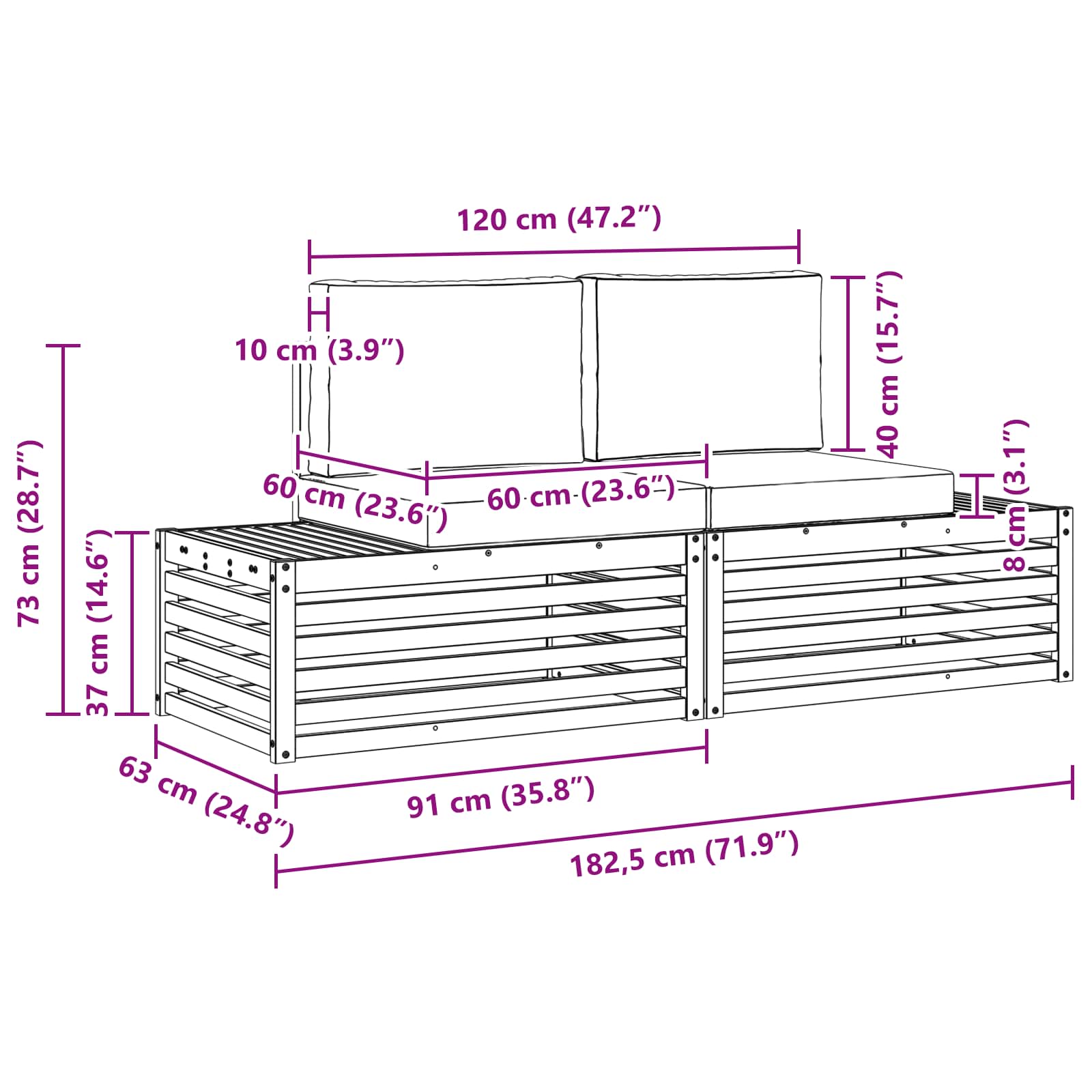Zunanja garnitura za sedenje z blazino 2 Kos Naravna in bež - slika 7