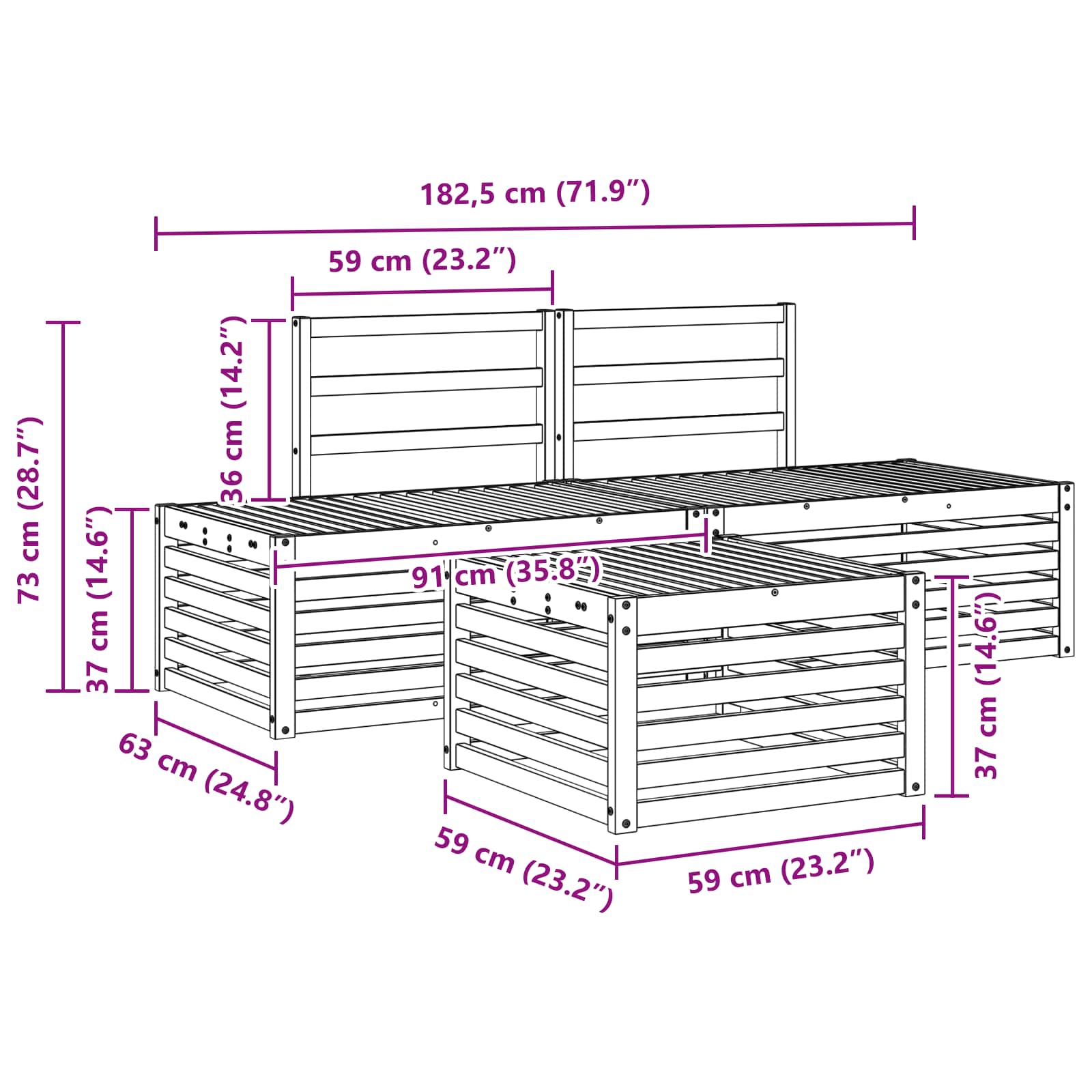 Sofa-Sets 3 Stuk Naturel Massief Acaciahout image 8