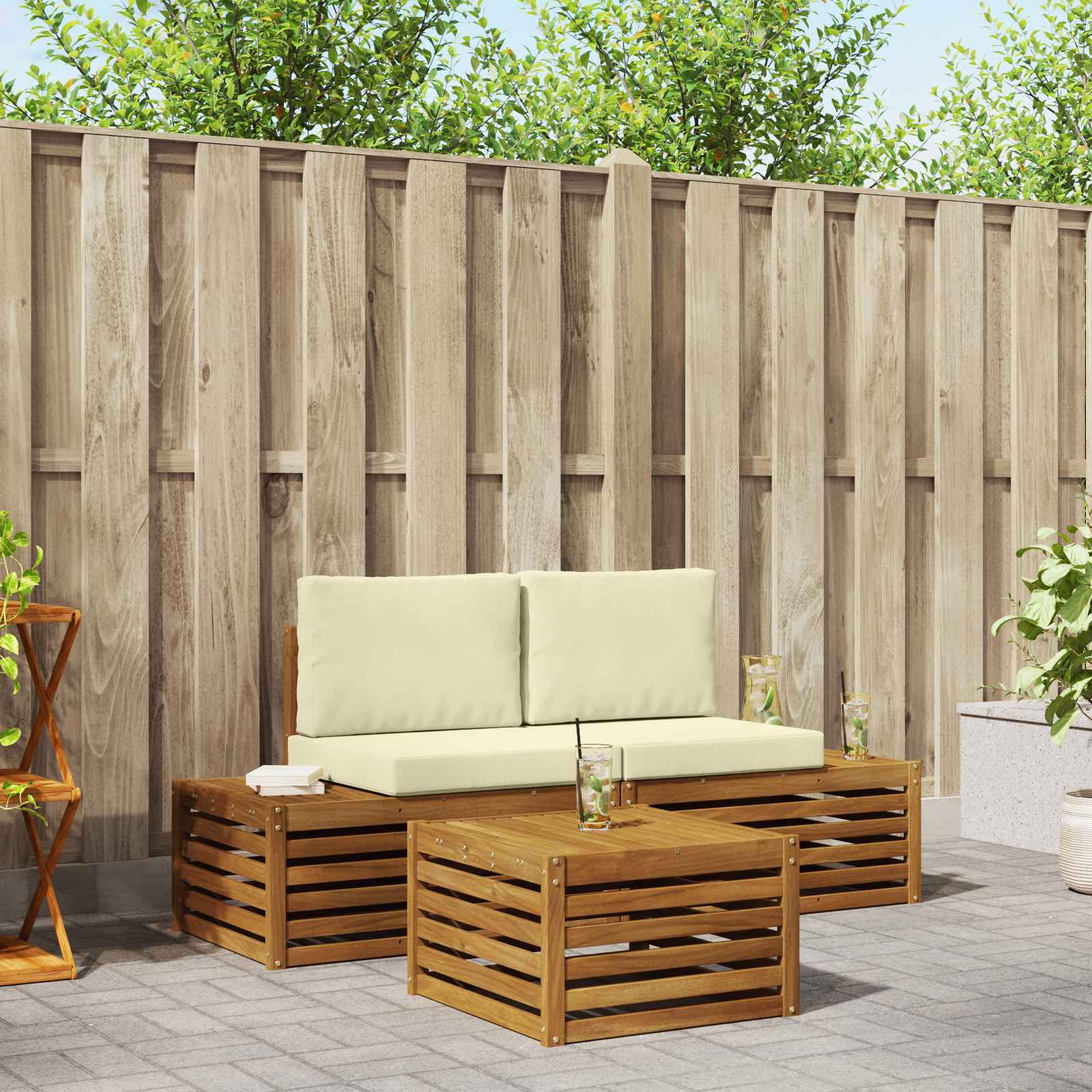 vidaXL Set de canapele de exterior Natural și Crem 59 x 59 x 37 cm