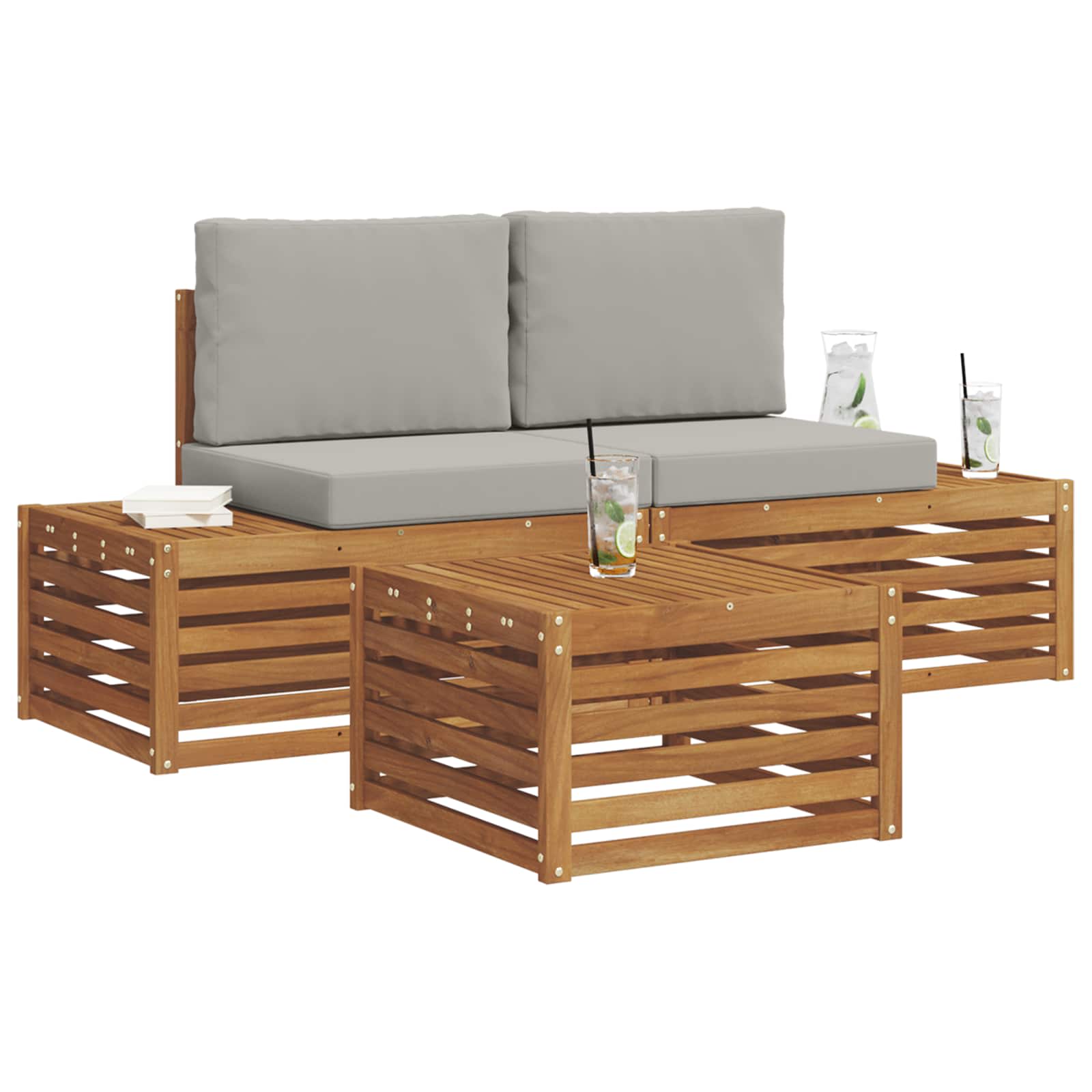 Thumbnail - vidaXL Outdoor-Sofagarnitur mit Kissen 3 Stück Natürlich und Hellgrau