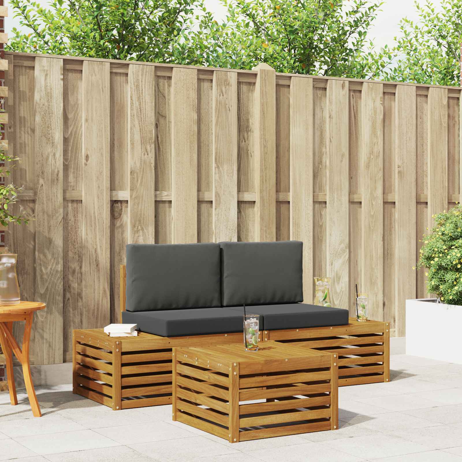 vidaXL Outdoor-Sofagarnitur mit Kissen 3 Stück Natur und Anthrazit