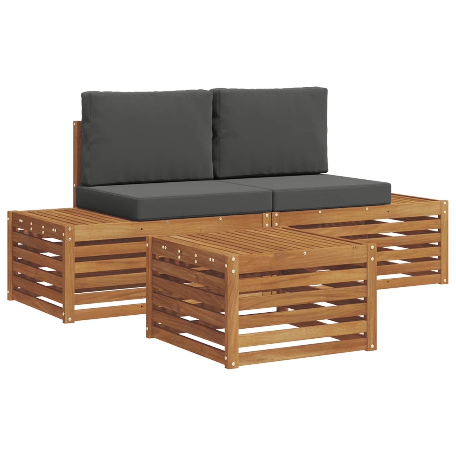 Thumbnail - vidaXL Outdoor-Sofagarnitur mit Kissen 3 Stück Natur und Anthrazit