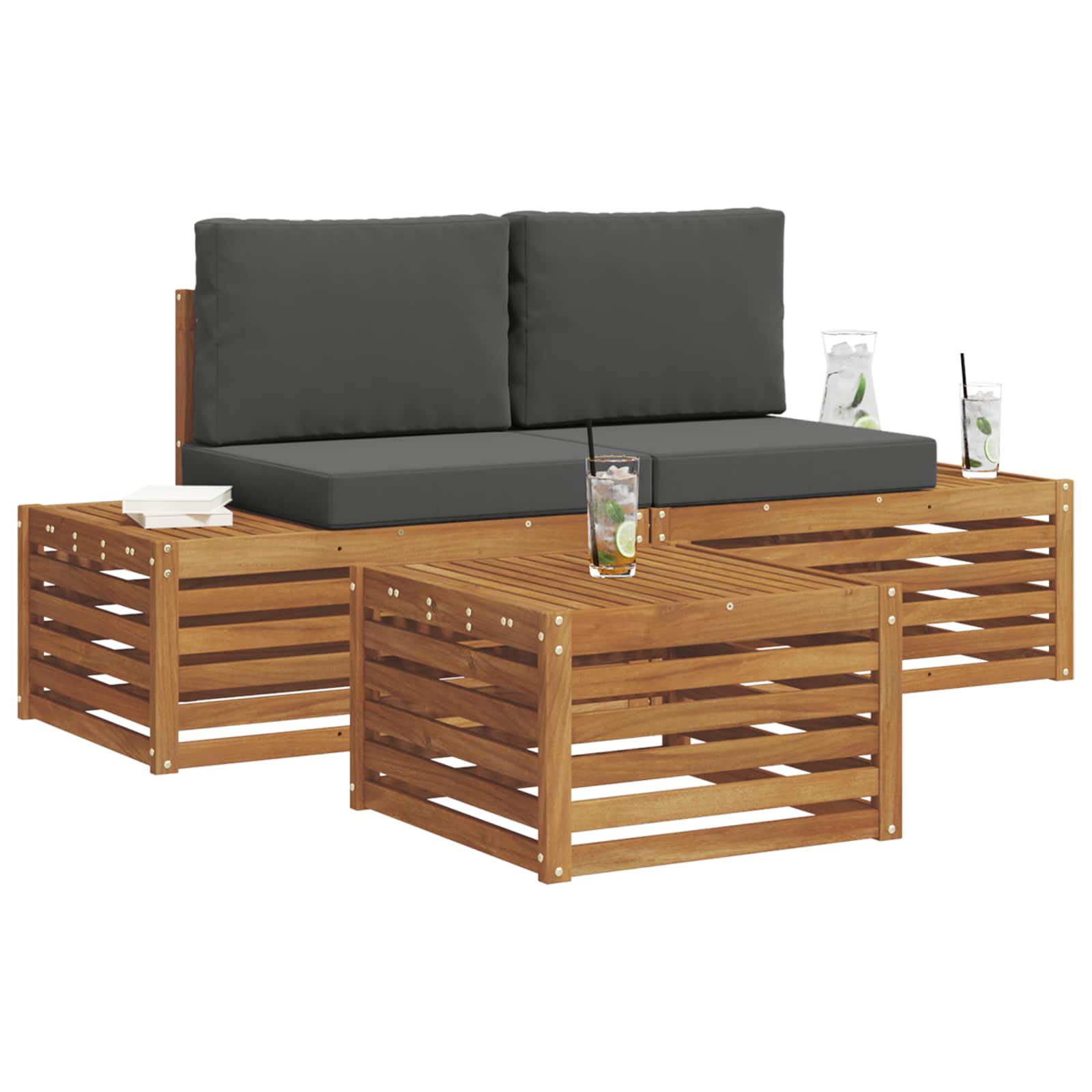 Thumbnail - vidaXL Outdoor-Sofagarnitur mit Kissen 3 Stück Natur und Anthrazit