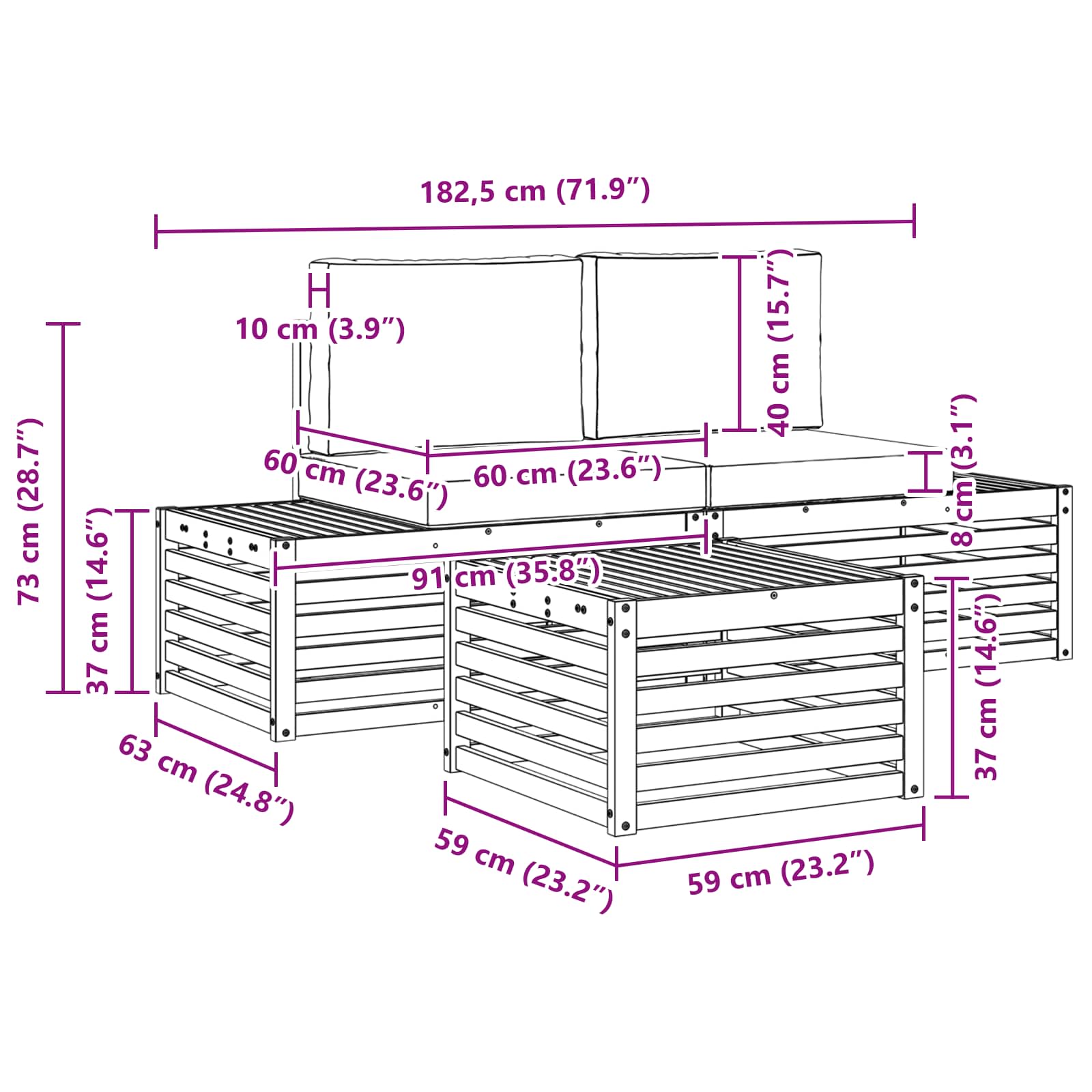 Zunanja garnitura za sedenje z blazino 3 Kos Naravna in bež - slika 8