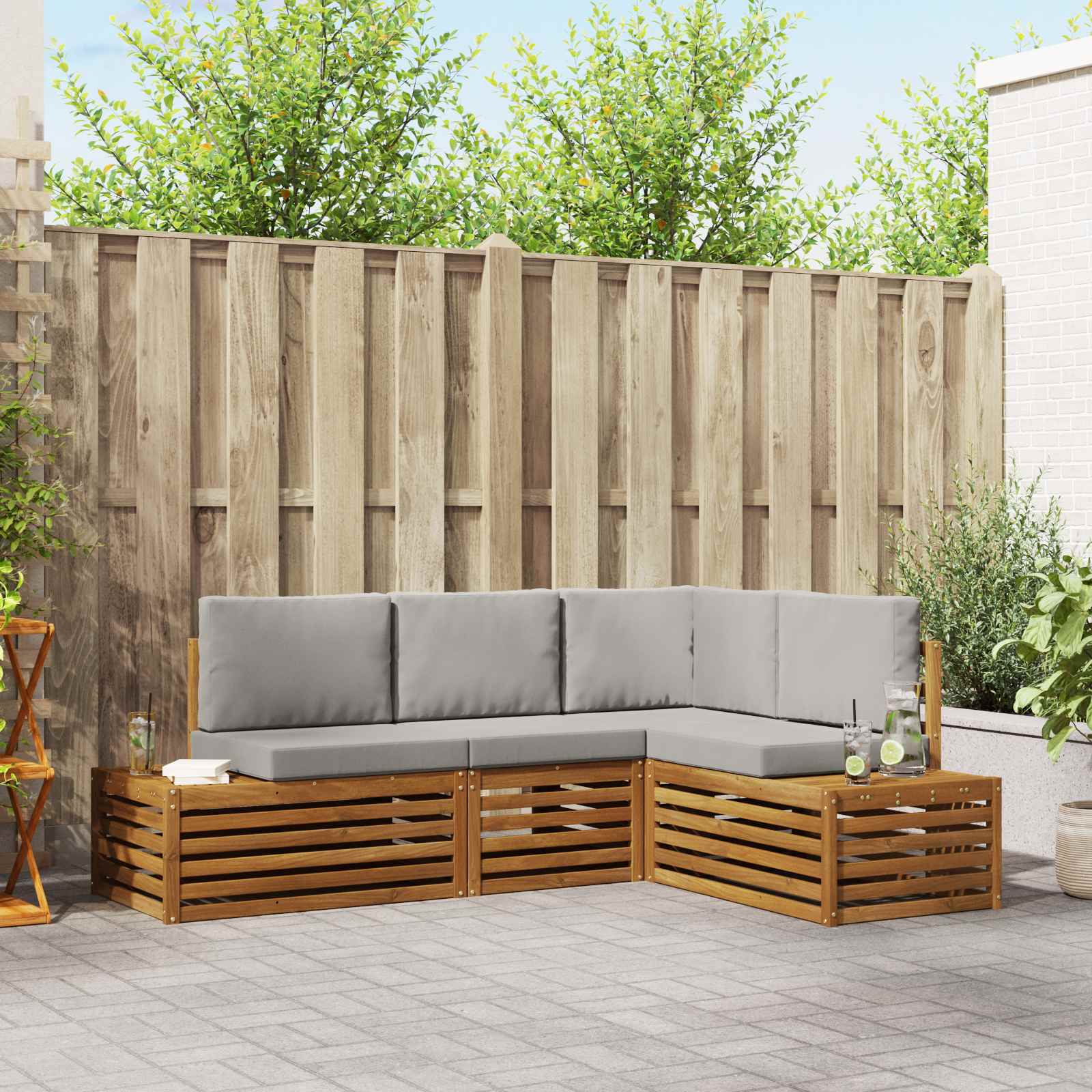 vidaXL Outdoor-Sofagarnitur mit Kissen 4 Stück Natürlich und Hellgrau