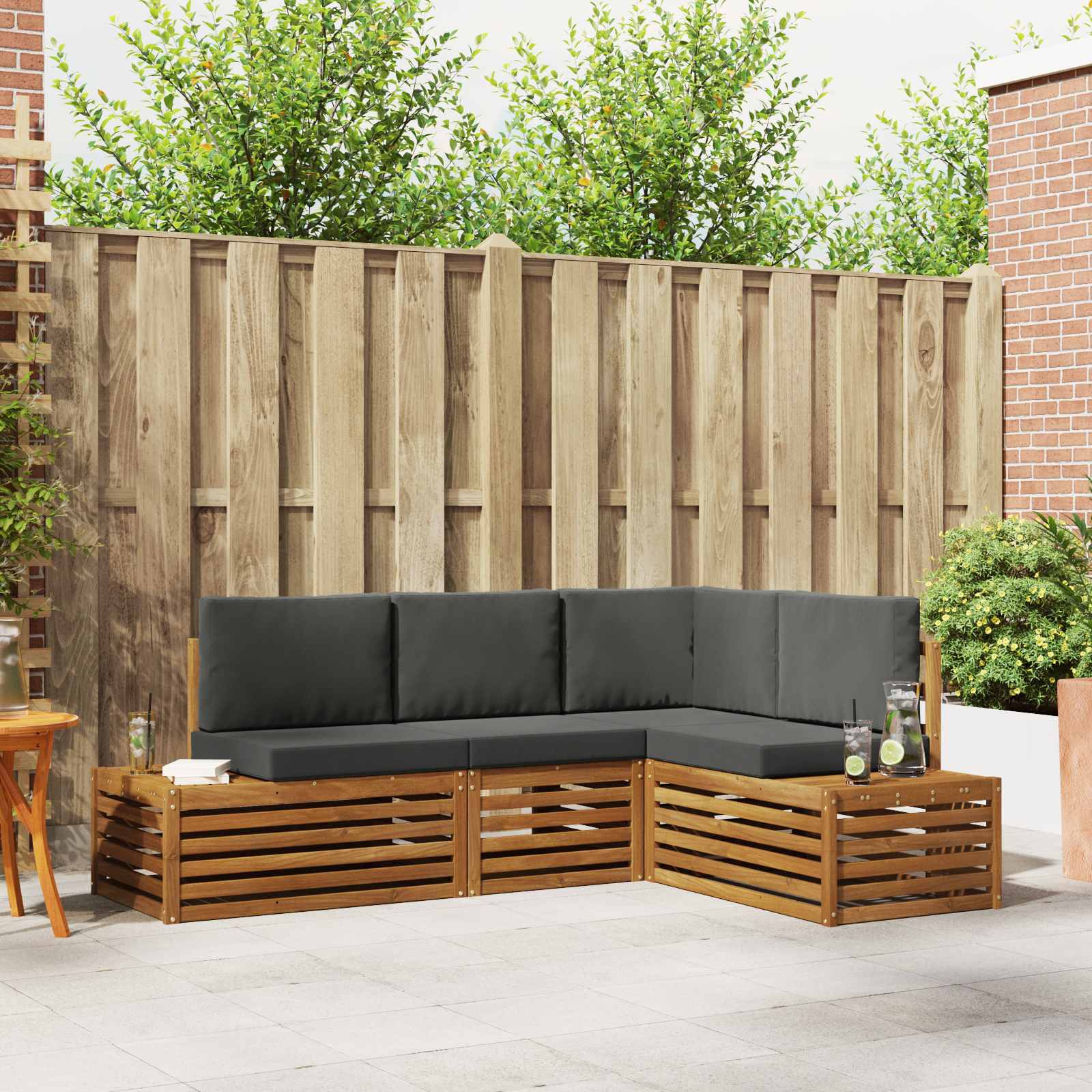 vidaXL Outdoor-Sofagarnitur mit Kissen 4 Stück Natur und Anthrazit