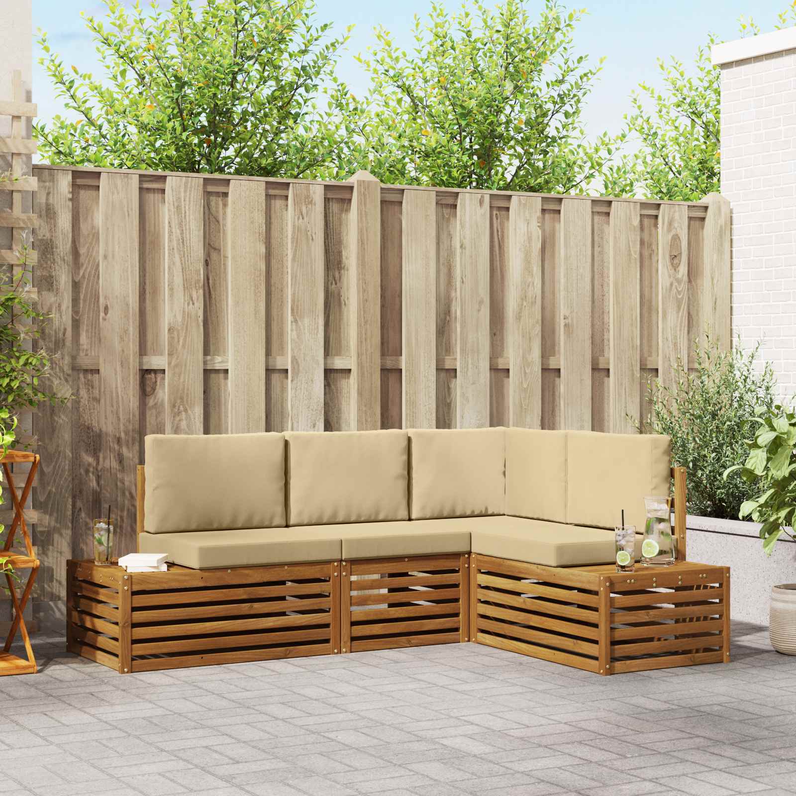 vidaXL Outdoor-Sofagarnitur mit Kissen 4 Stück Natur und Beige