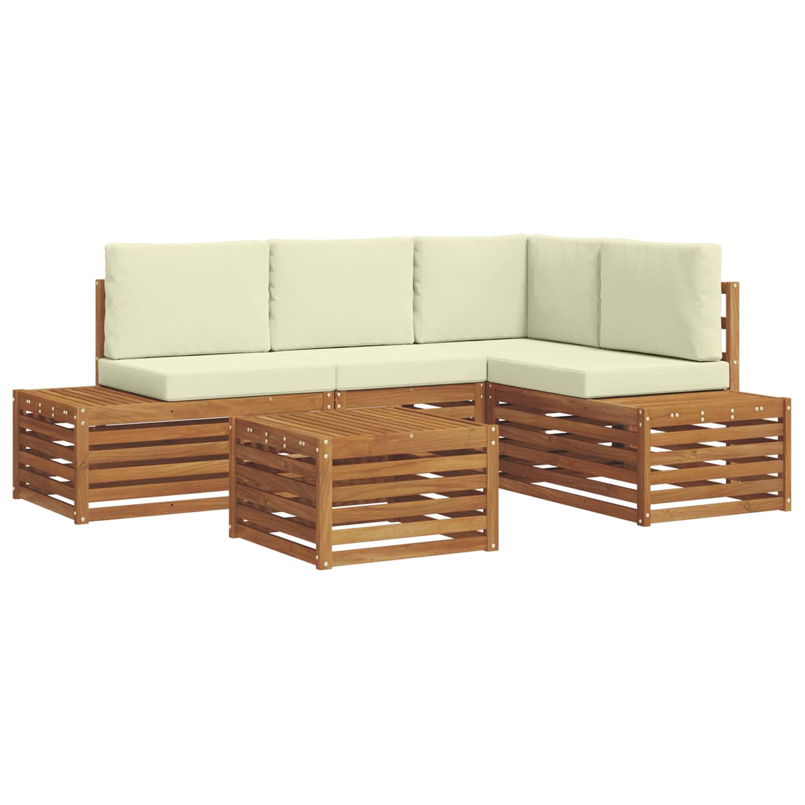 Thumbnail - vidaXL Outdoor-Sofagarnitur mit Kissen 5 Stück Natur und Creme