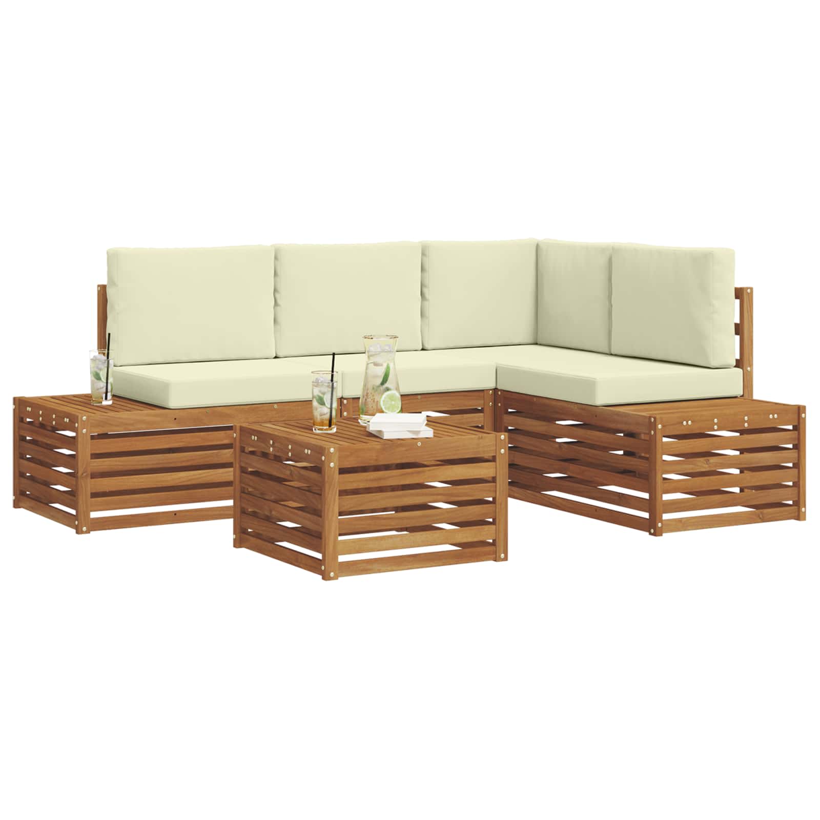 Thumbnail - vidaXL Outdoor-Sofagarnitur mit Kissen 5 Stück Natur und Creme