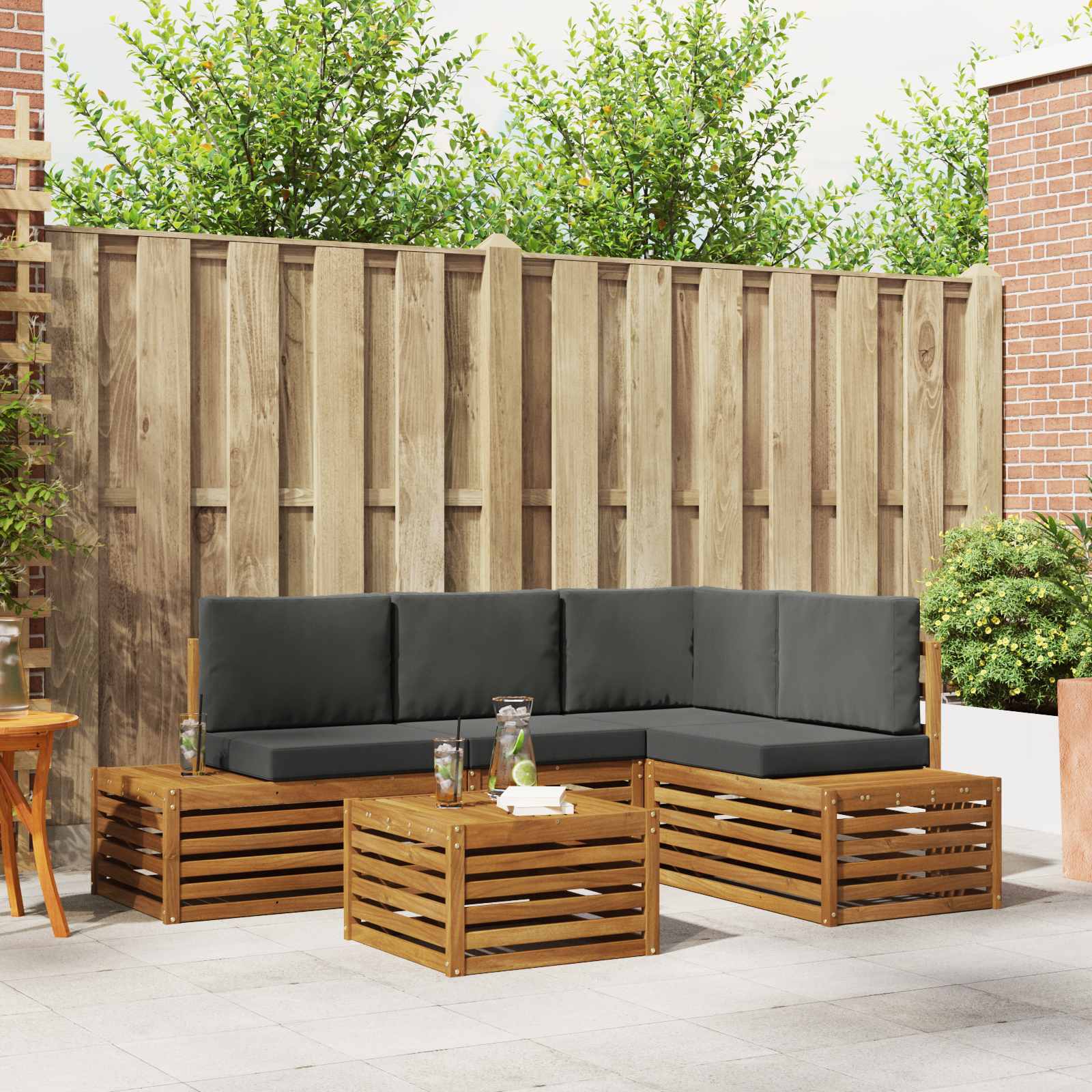 vidaXL Outdoor-Sofagarnitur mit Kissen 5 Stück Natur und Anthrazit