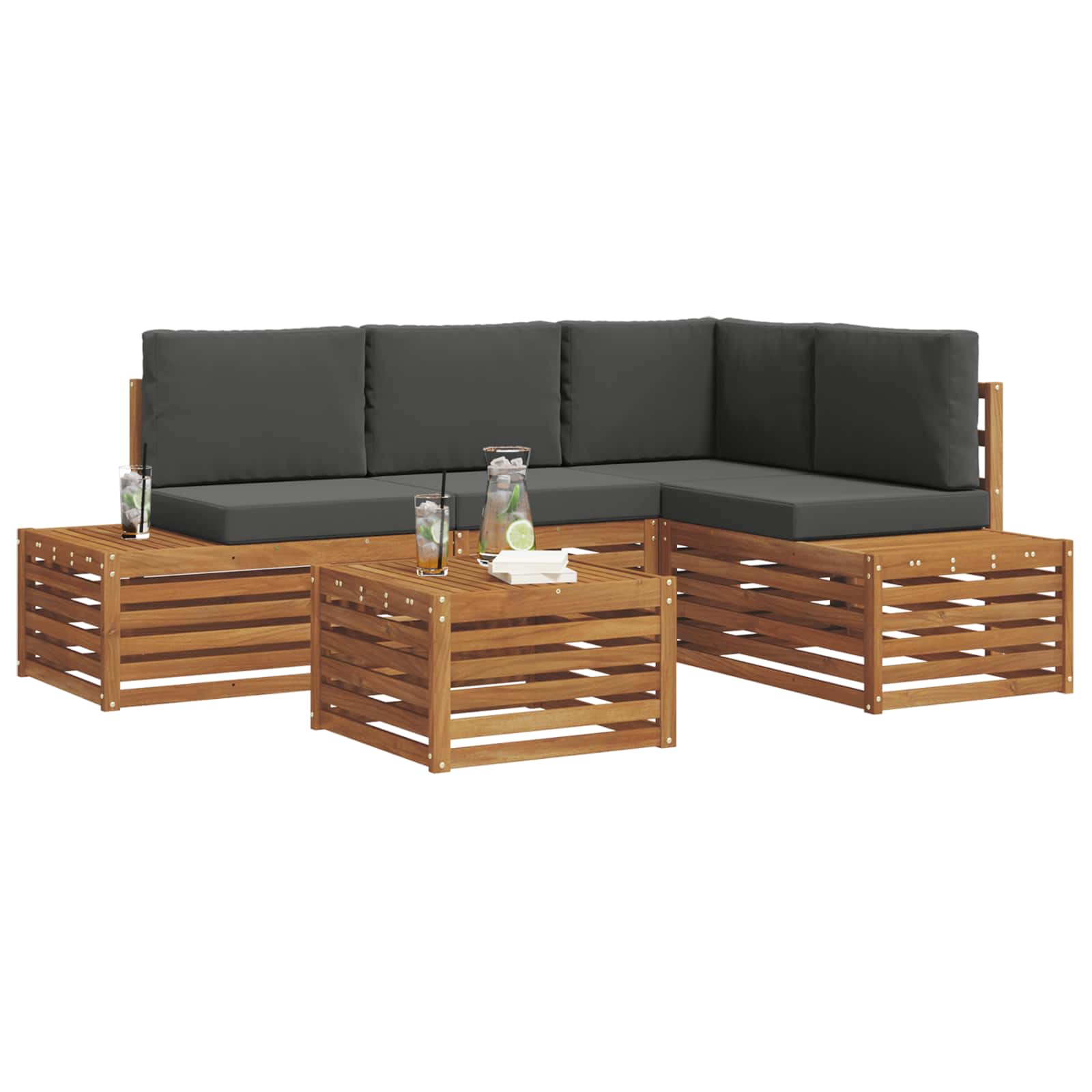 Thumbnail - vidaXL Outdoor-Sofagarnitur mit Kissen 5 Stück Natur und Anthrazit