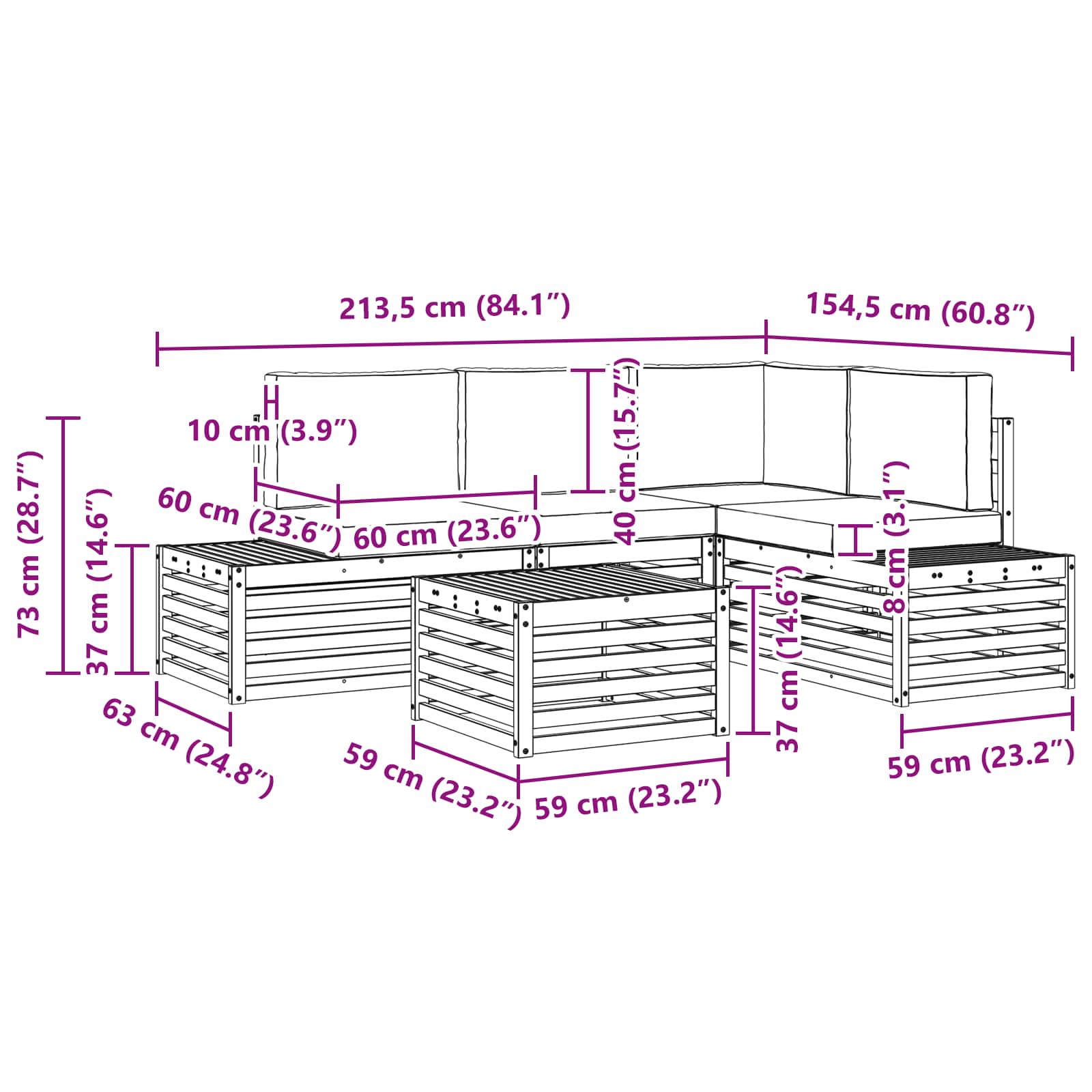 Zunanja garnitura za sedenje z blazino 5 Kos Naravna in bež - slika 10