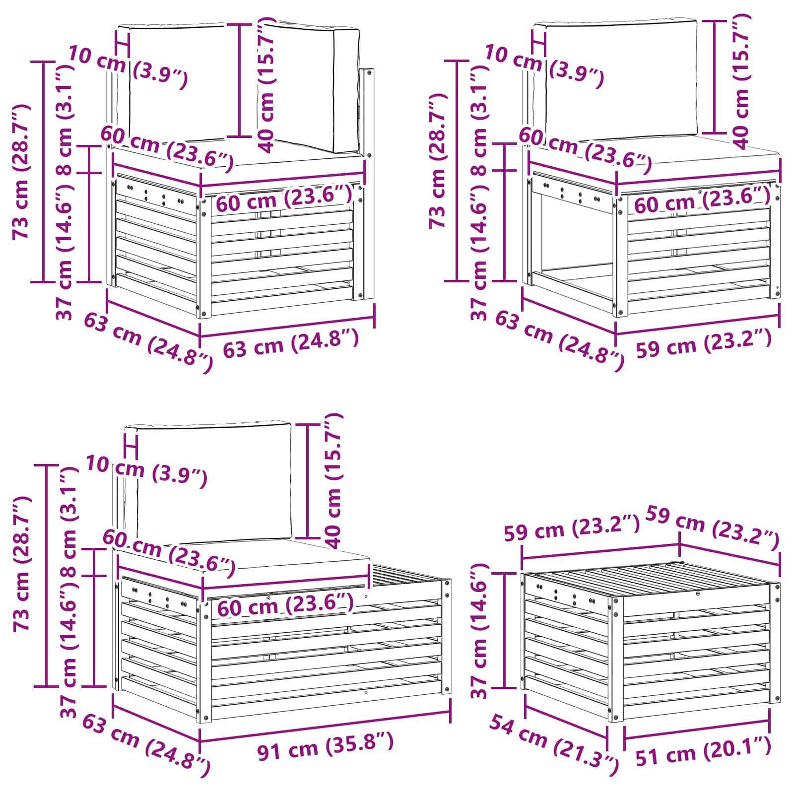 Zunanja garnitura za sedenje z blazino 5 Kos Naravna in bež - slika 11